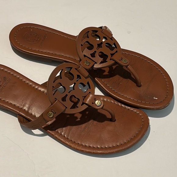 Tory Burch Brown Miller Sandals Iconic Design - Picture 10 of 11